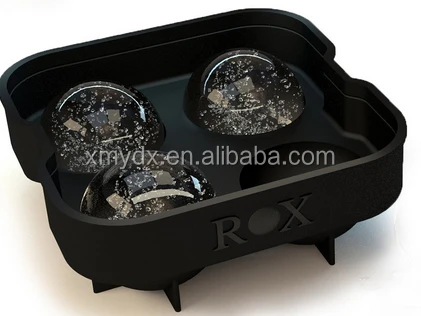 Round shape silicone ice cube tray maker, silicone 4 ice tray, silicone whiskey ice ball tray
