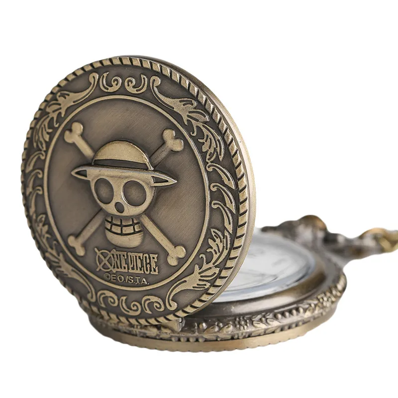 Japanese Anime Pocket Watch Hot One-piece Skull with Straw Hats Cover Slim Chain Cool Comic Clock Best Gifts for Boys Girls Fans (4)
