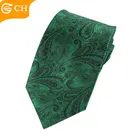 100% Silk Cheap Tie Green Jacquard Paisley Necktie For Men