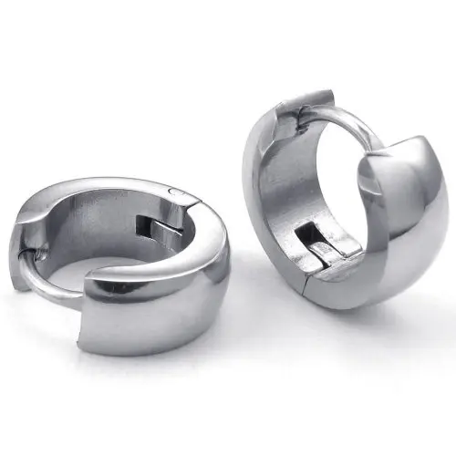 Women's Rock Style Jewelry Stainless Steel Silvery Exquisite Polished Special Round Shape High Quality Earrings Size:8-12