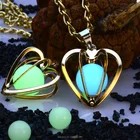 Square Flower Or Heart Or Square Shaped Glow In Dark Gold Color Locket Pierced Hollow Pendant Luminous Charm Necklace