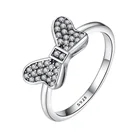 Lovely 925 Sterling Silver Ring White Cubic Zircon Cartoon Mouse Bow Knot Ring Clear CZ for Women Girls Silver Jewelry