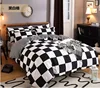 Factory hot sale in stock black white plaid simplify print bed sheet set bedding set