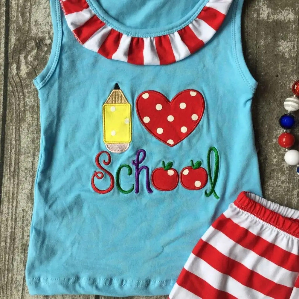 back to school otufits girl shorts striped pencil heart clothing shorts summer girl boutique shorts with match accessories