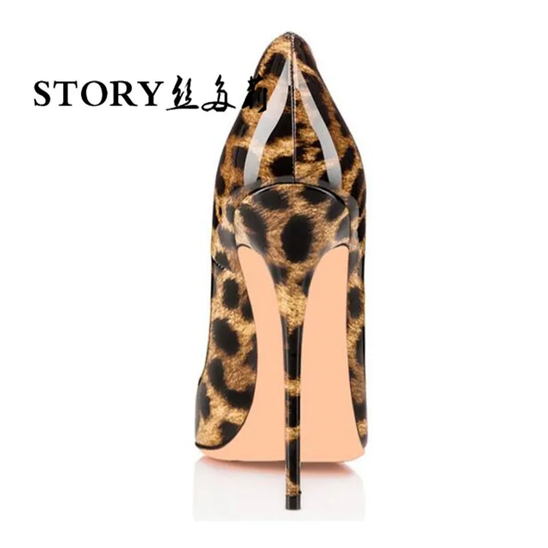 Fashion classic sexy women ladies animal leopard print leather pointed toe shoes stiletto pumps thin high heels