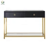 Black mirror glass home living room furniture metal steel gold modern mirrored console table