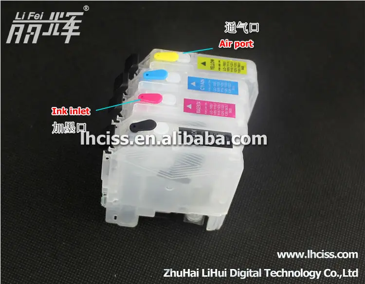 4pcs refillable ink cartridge For Brother LC563 use for Brother MFC-J2310 J2510 3520 J3720 printer with Auto rest chip