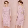 2015 new arrival long sleeves full pink lace middle aged women fashion dress