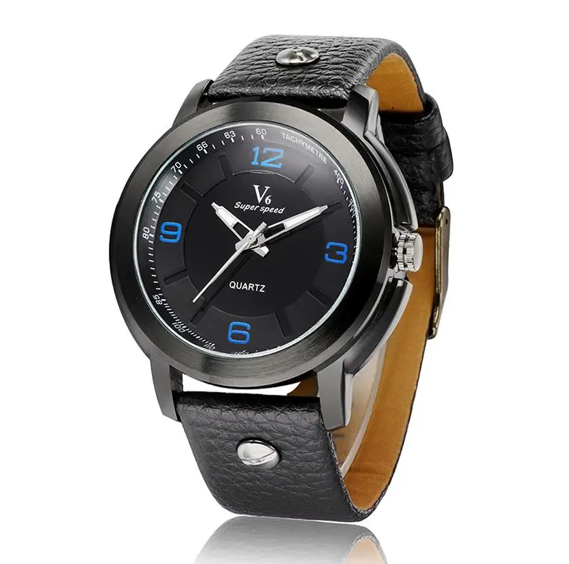 2015 Fashion Casual V6 Mens Watches Top Brand Luxury Geniune Leather Strap Watch Quartz Watch Men Wristwatch Relojes de Marca