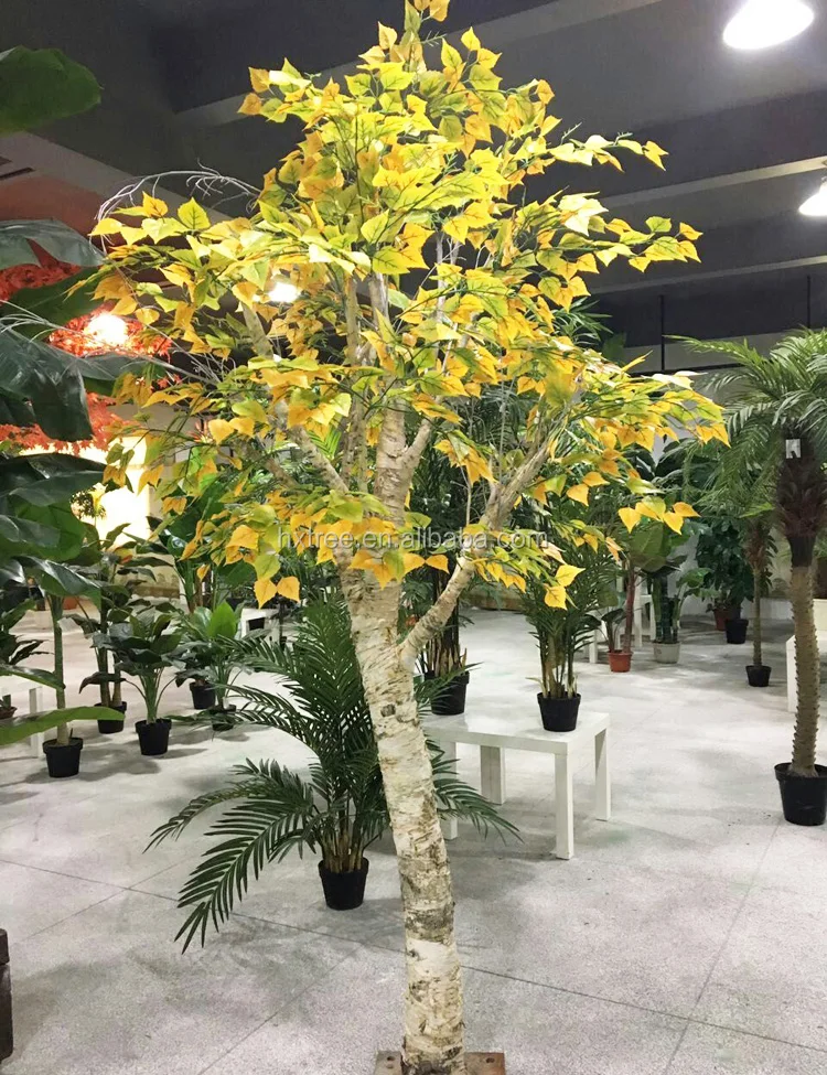 indoor 3m artificial birch tree with fake leaves and natural