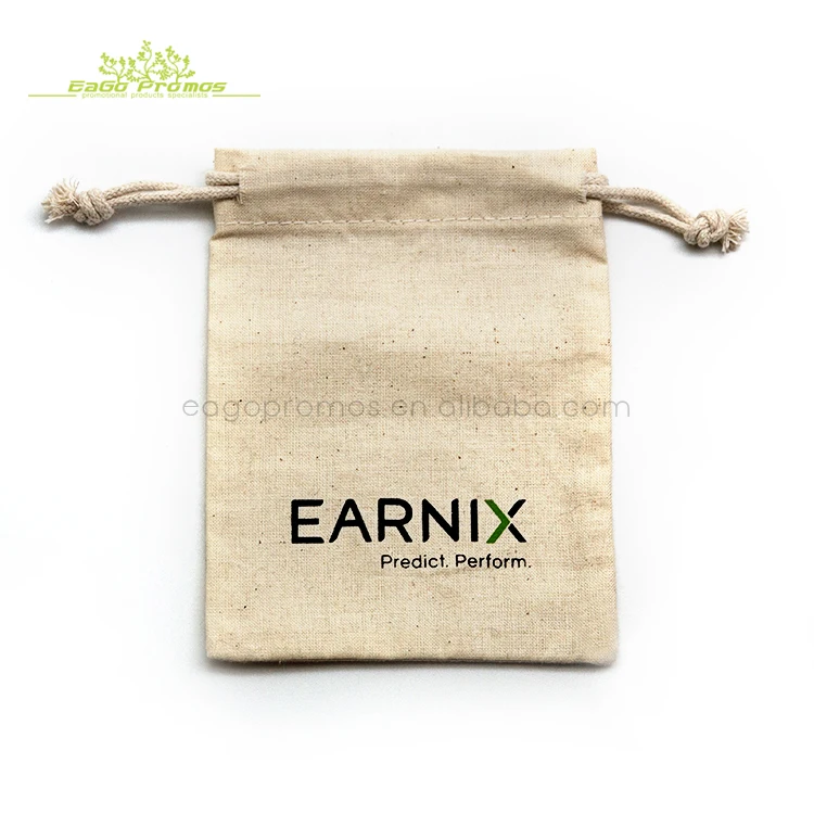 logo silk printed small drawstring bag 100% organic cotton