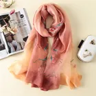 2017 Fashion 80*190cm Silk Wool Muslim Women Floral Embroidery Hijab Scarf