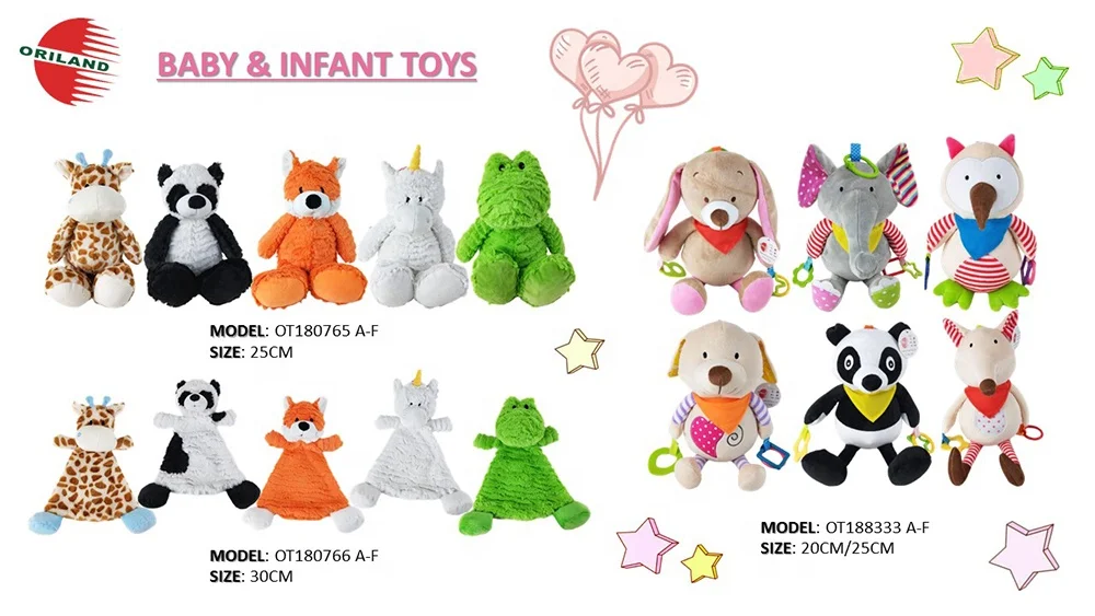 soft stuffed animal design plush baby rattle toys with infant teether