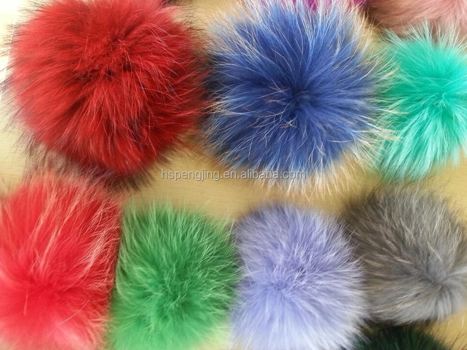 工場卸売安い価格染めアライグマの毛皮の装飾のためのビーニー帽子pompom仕入れ・メーカー・工場