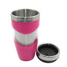 16 oz plastic outer and stainless steel inner insulated travel coffee mug with lid