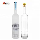 750ml empty round shape wine bottle custom luxury frosted clear glass vodka bottle manufacturers with cork