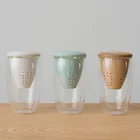 450ml Coffee Cup Double Wall Glass Tea Cup Tea infuser Rose Flower Tea Mugs with Lid