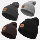 Fashion Winter hat custom leather patch beanies