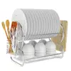 Amazon Hot Selling Space Saving Two-tiers Metal Foldable Kitchen Cabinet Corner Dish Rack