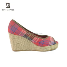 2015 low price high heel shoe ladies espadrille canvas wedge shoes