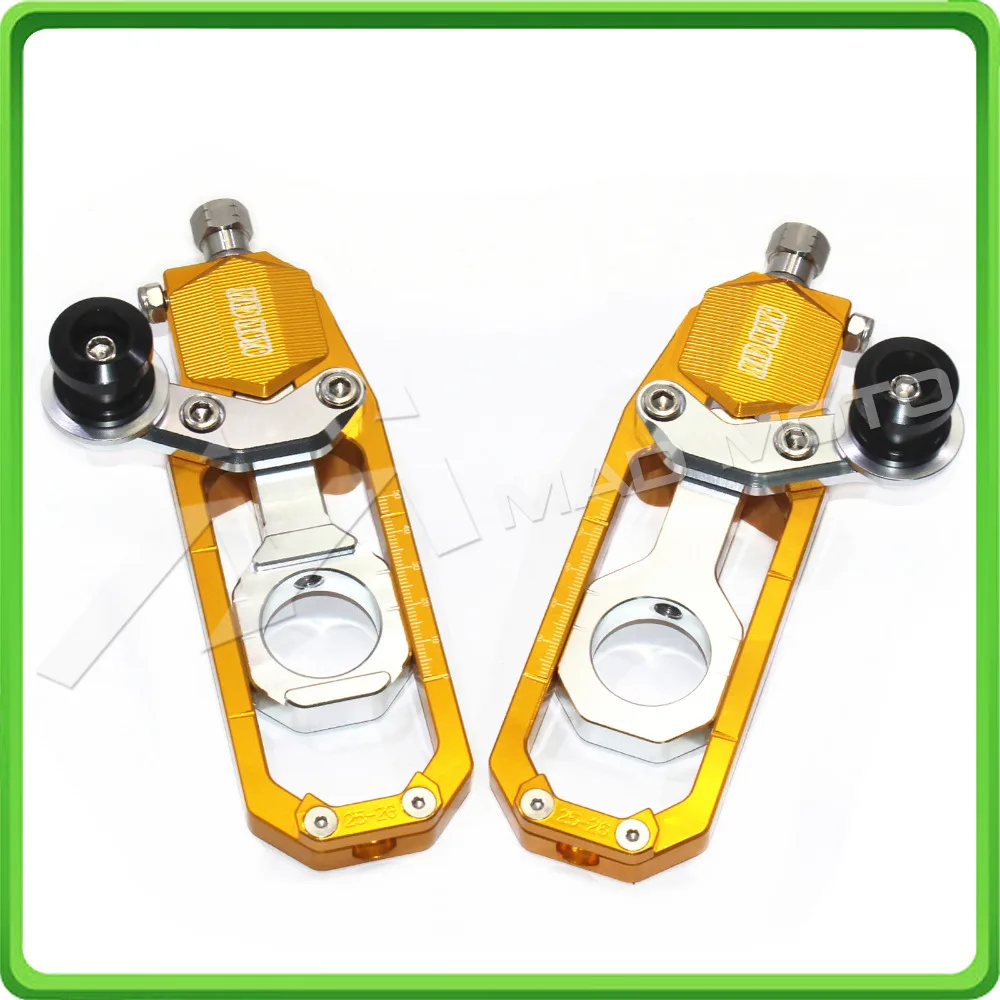 Motorcycle Chain Tensioner Adjuster with paddock bobbins kit for Yamaha YZF-R1 R1M R1S 2015 2016 2017 15 16 17 Gold&Silver (2)