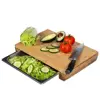Large Bamboo Cutting chopping Board with Sliding Stainless Steel Tray Drawer