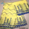 TJ1027-5 manmade silk with brick pearl yellow blue embroidered fabric