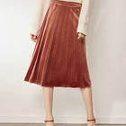 2019 Summer Long Section Half-length Skirt Girl Velvet A-line Pleated Skirt Women