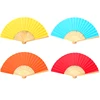 QS brand wholesale high quality bamboo wood rid foldable solid color paper fans gift hand fan