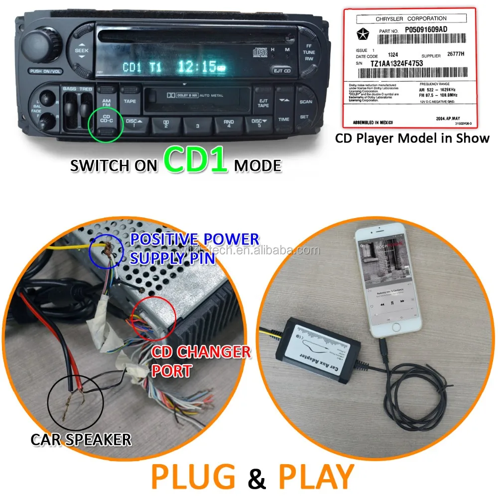 For Chrysler Dodge Jeep Oem Car Stereo Aux Audio Input Adapter