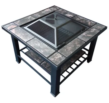 30 Inch Square Outdoor Garden Fire Pit Table With Ceramic Tiles