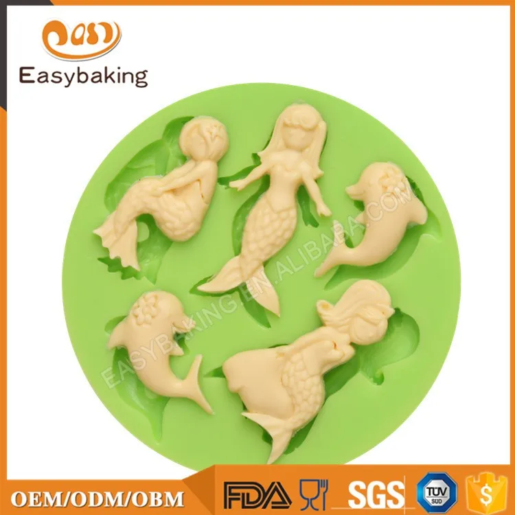 ES-0704 Mermaids and Dolphins Round Silicone Molds Fondant Mould for cake decorating