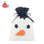 Huadefeng Non Woven Material Snow Man Pattern White Gift Bag Drawstring Packing Pouch