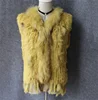 Colorful Rabbit Fur Vests Raccoon Fur Collar Real Fur Knitted Women Waistcoat