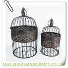 Birdcage KZ150264 Ancient Set Of 2 Wrought Iron Metal Hanging Round Birdcage