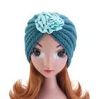 Spot Sale Kids Beanie Hat Girls 3d Flower Knitted Turban Cap Solid Winter Baby Bonnets TJM-136B