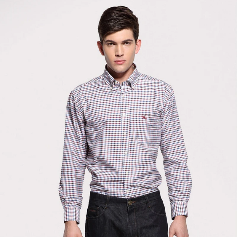 2015 Brand New Men's Casual Shirts Spring 100% Cotton Plaid Shirts Man Long Sleeve Business Wear Summer Fashion Mens Shirts