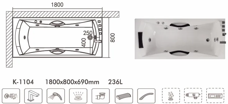 Massage whirlpool bathtub high quality accessories