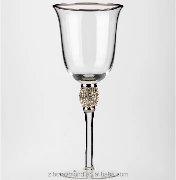 wholesale crystal wine glass with gold silver rim and diamond