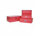 3 set square galvanized vintage metal storage trunk box