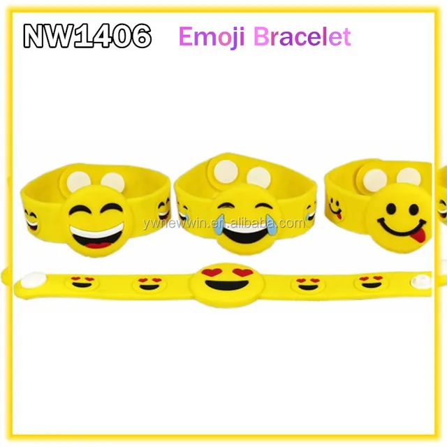 cute yellow emoji silicone rubber wristband adjustable slap band