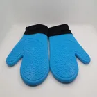 Blue silicon long kitchen winter cotton oven mitt glove