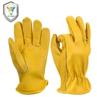 Factory price grain cowhide palm and PU back work safety gloves leather yellow
