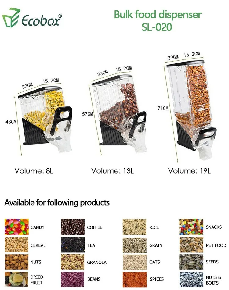 Nuts grain candy bins gravity bulk food container cereal dispenser