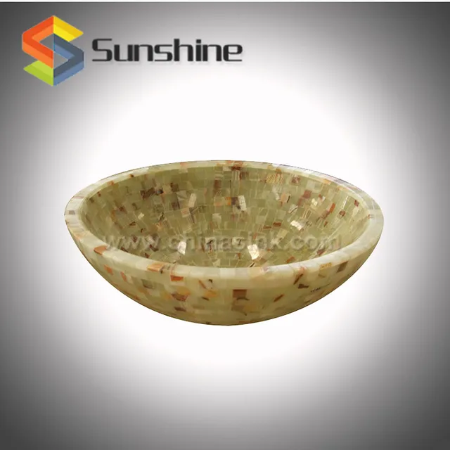 Green Onyx Top Mounted Stone Mosaic Wash Basin
