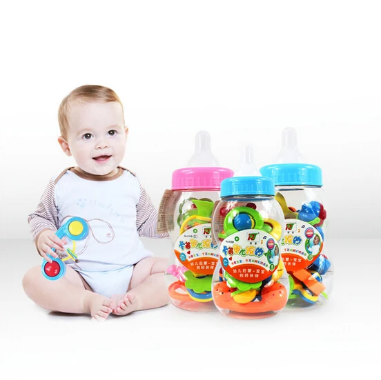 Set Big Bottle Plastic Baby Rattles Toys Hand Shake Bell Ring Lovely Rattles Toys Baby Educational Auditory sense Toys #E