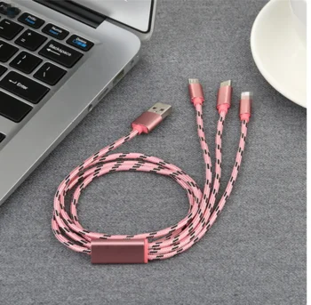 Usb Data Line Cable 3A Fast Charging Line Phone Charger Usb Charging Nylon 1M Micro Usb Type-C Ios Cable 3 In 1 Data Line - ANKUX.COM