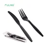 FDA certificated wrapped black heavy weight plastic cutlery pack disposable spork plastic fork and knife
