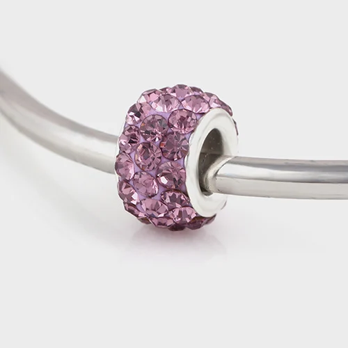 Silver Round beads Pink Rhinestones bead Chamilia Spacer European Murano Czech Bead Charm Fit For Pandora Bracelet Charms