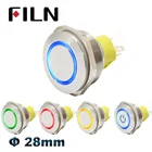 28mm stainless steel momentary push metal 12v 24v 220v red green blue orange white led button switch